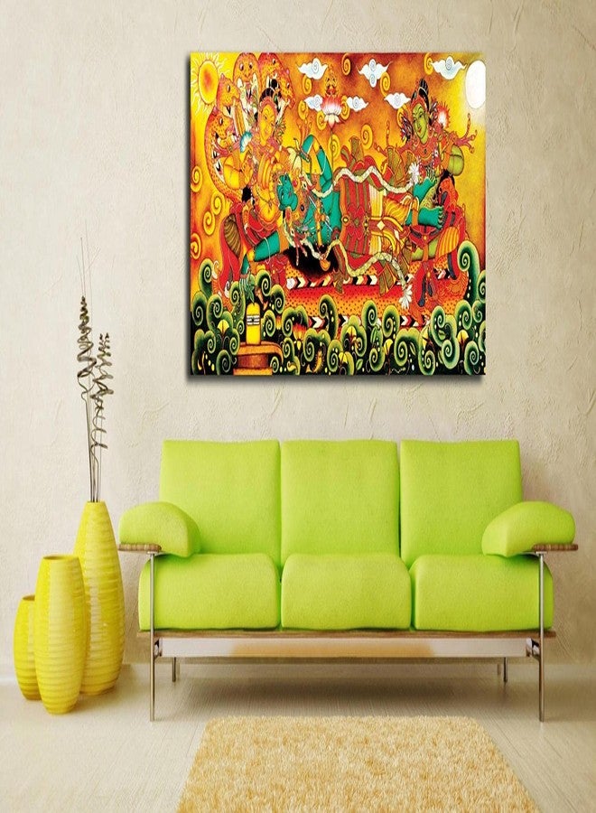 PIXELARTZ لوحة جدارية من قماش كيرالا من PIXELARTZ - لوحة قماشية تقليدية لفيشنو أفاتار كريشنا - (40 × 20 بوصة، متوسطة) (بدون إطار) - Image 2