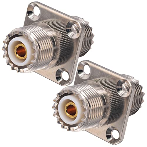 Onelinkmore RF SO239 to SO239 Chassis Mount Connector UHF Female Coupler CB Radio Coax PL259 UHF VHF Antenna 4 Hole Flange Panel Mount Adapter Pack of 2 - Image 1