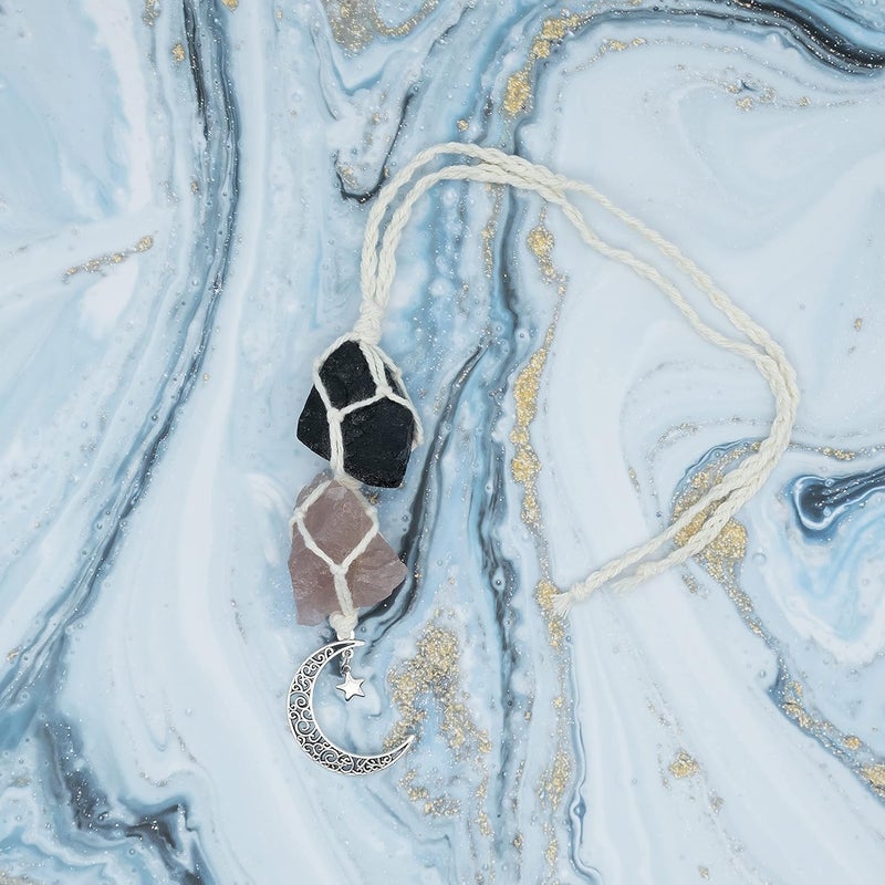 BOHO GARDEN Crystal Hanging Car Charm - Rear View Mirror Hanging Car Accessories for Women, Moon Decor Hanging Ornament, Witchy Gifts and Healing Stones - Black Tourmaline & Rose Quartz - Image 5