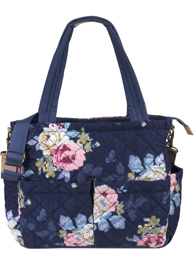 Baby Essentials Blue Floral Diaper Bag Tote for Girl, Boy - Quilted Diaper Bag Tote Purse for Women 3 Pc Set - Image 3