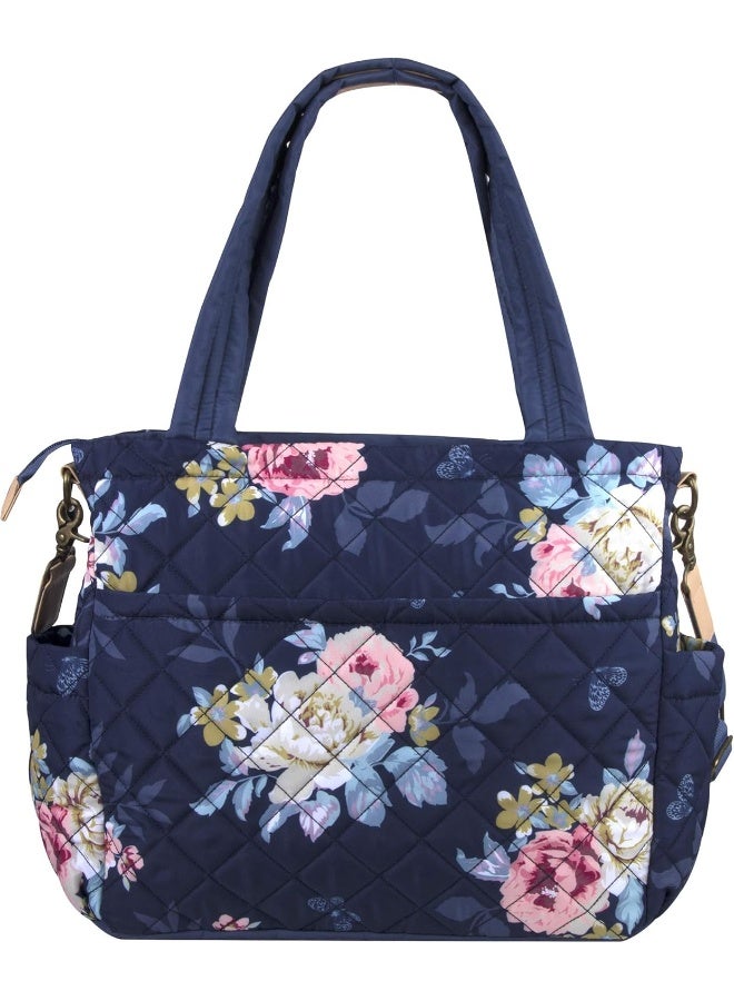 Baby Essentials Blue Floral Diaper Bag Tote for Girl, Boy - Quilted Diaper Bag Tote Purse for Women 3 Pc Set - Image 4