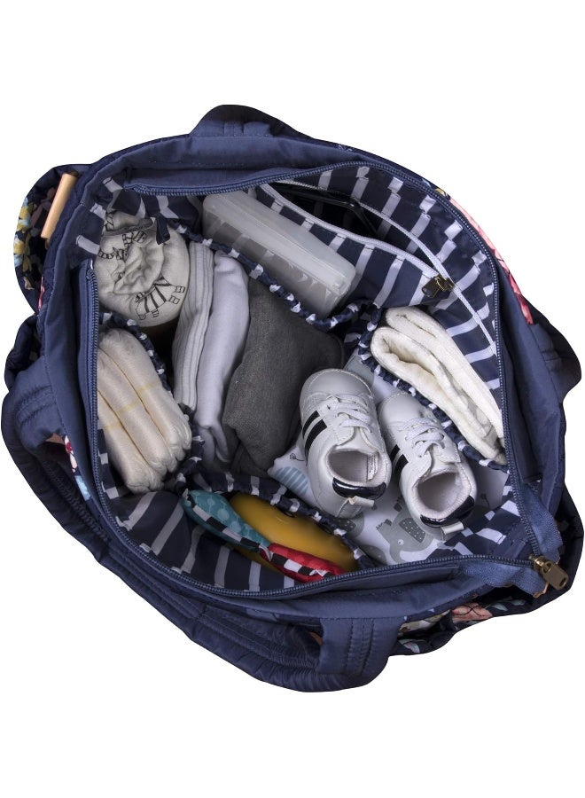 Baby Essentials Blue Floral Diaper Bag Tote for Girl, Boy - Quilted Diaper Bag Tote Purse for Women 3 Pc Set - Image 2