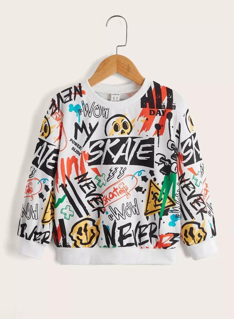 Toddler Boys Letter & Cartoon Graphic Pullover  - Image 1