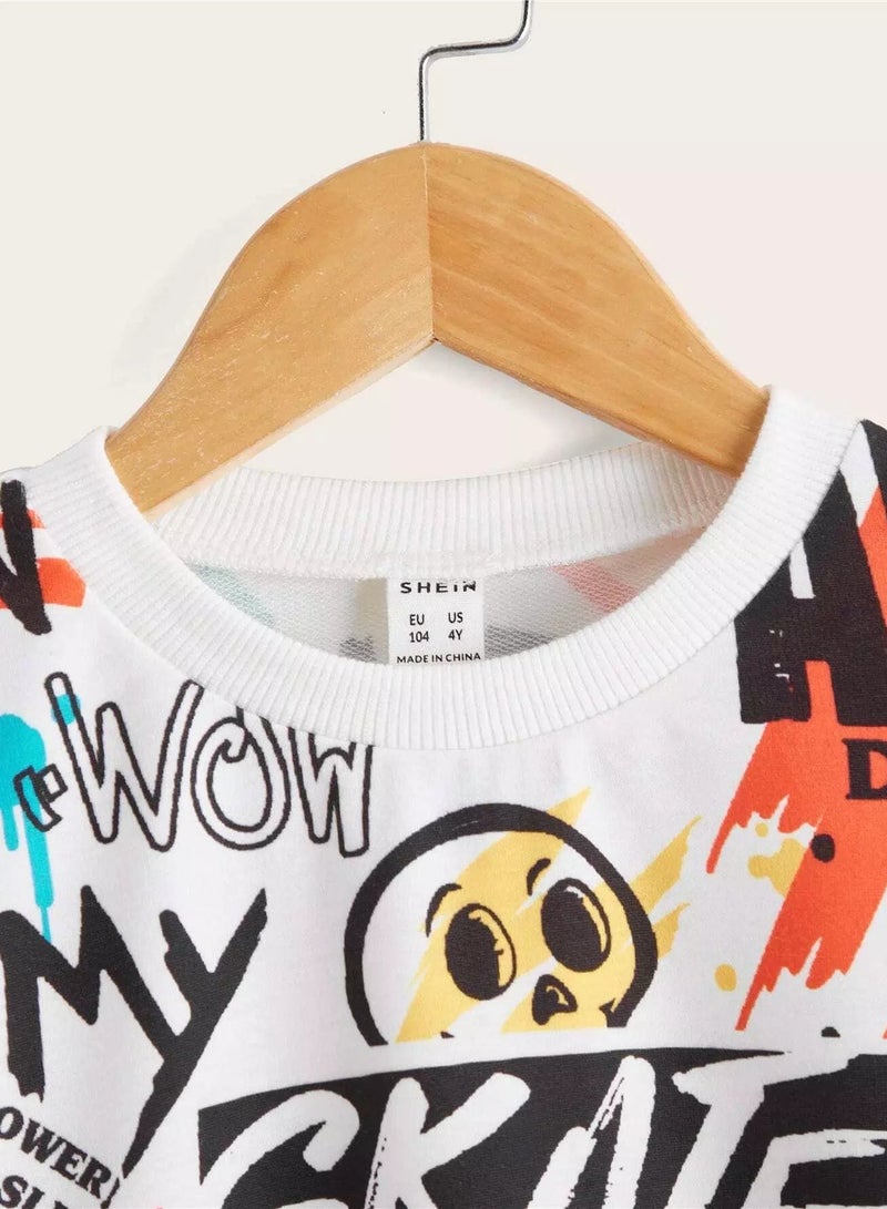 Toddler Boys Letter & Cartoon Graphic Pullover  - Image 3