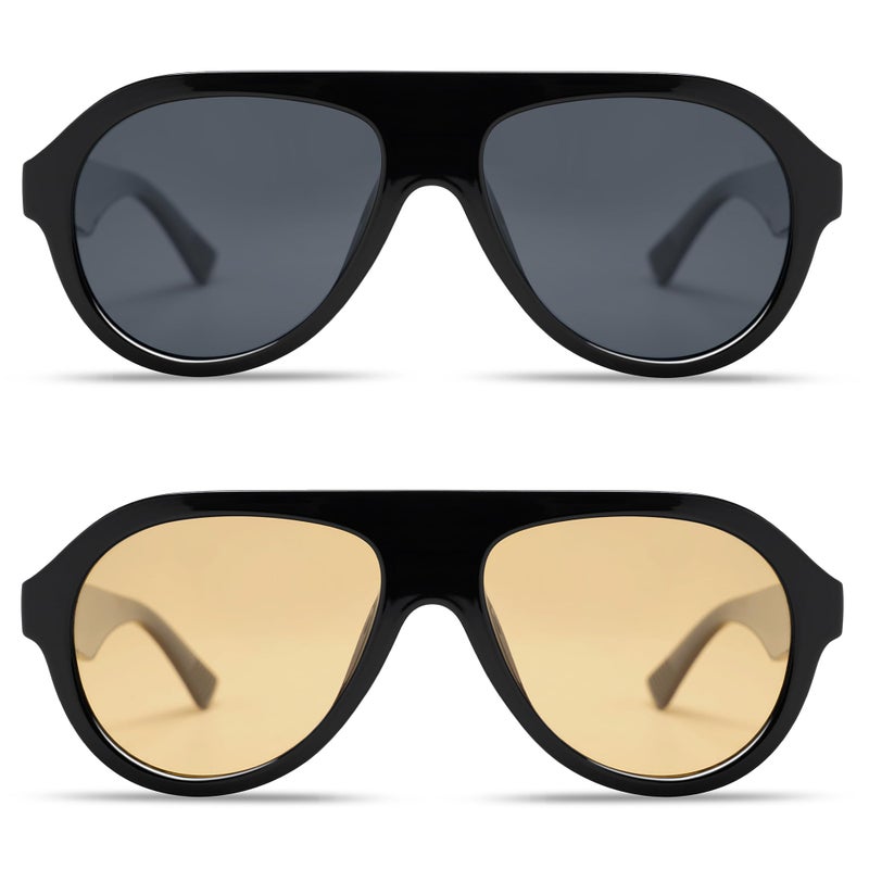 VANLINKER Retro Aviator Polarized Sunglasses for Men Women Trendy 70s Vintage Plastic Frame Sun Glasses VL9750 Black+Yellow - Image 1