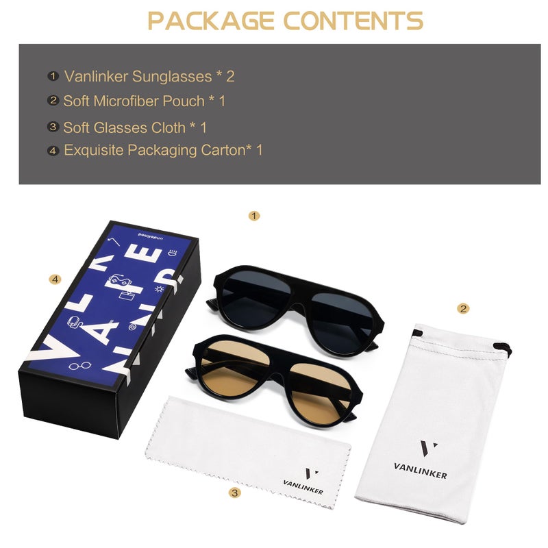 VANLINKER Retro Aviator Polarized Sunglasses for Men Women Trendy 70s Vintage Plastic Frame Sun Glasses VL9750 Black+Yellow - Image 5