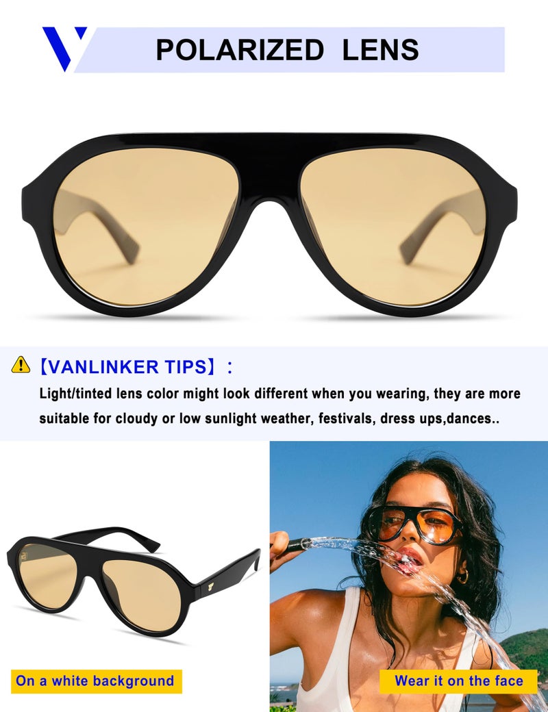 VANLINKER Retro Aviator Polarized Sunglasses for Men Women Trendy 70s Vintage Plastic Frame Sun Glasses VL9750 Black+Yellow - Image 2
