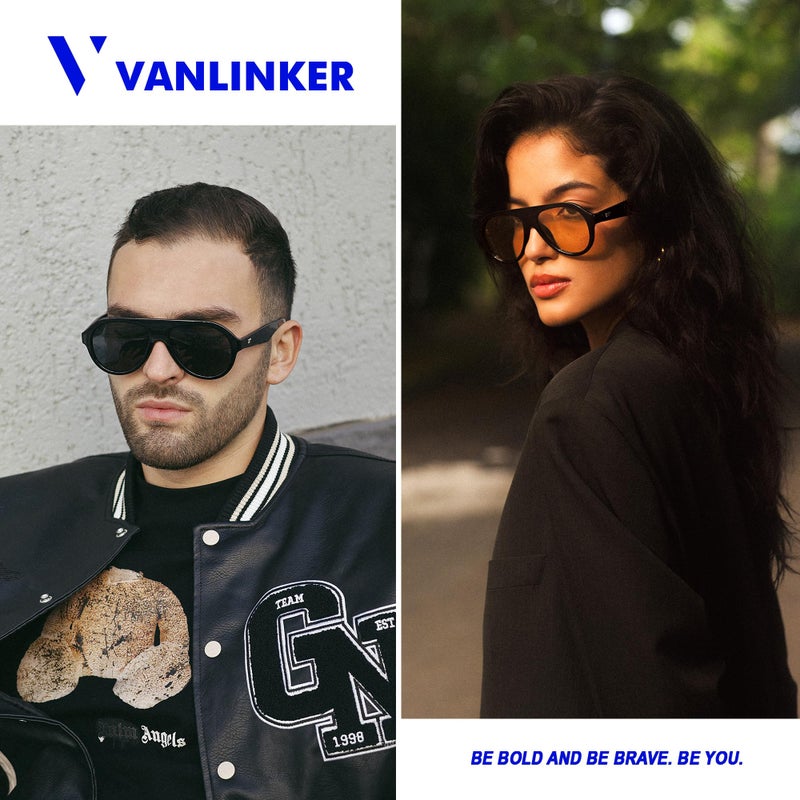VANLINKER Retro Aviator Polarized Sunglasses for Men Women Trendy 70s Vintage Plastic Frame Sun Glasses VL9750 Black+Yellow - Image 3