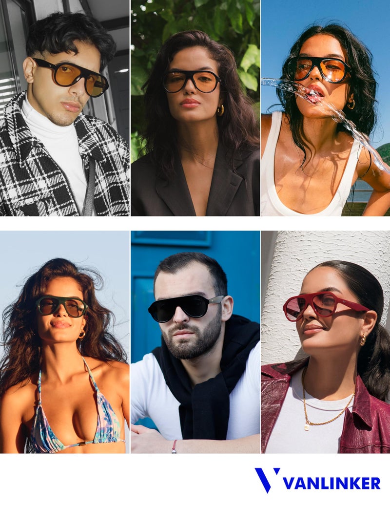 VANLINKER Retro Aviator Polarized Sunglasses for Men Women Trendy 70s Vintage Plastic Frame Sun Glasses VL9750 Black+Yellow - Image 4