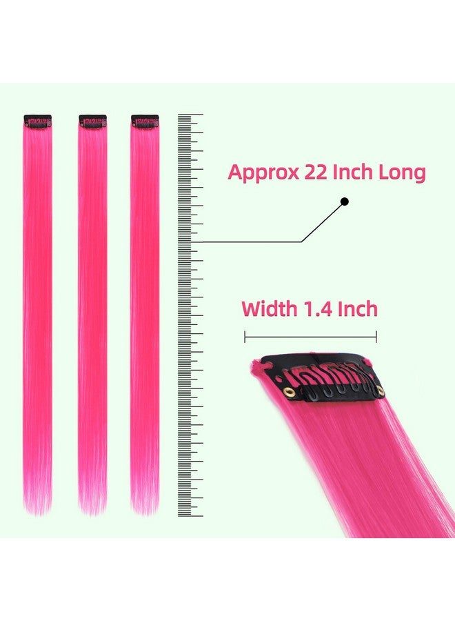 RINBOOOL Inboool Pink Hair Extensions Clip In 22 Inch 10 Pcs Long Straight Colored For Kids Girls Women Highlight Party Synthetic - Image 4