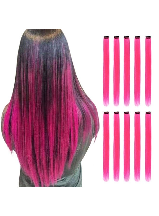 RINBOOOL Inboool Pink Hair Extensions Clip In 22 Inch 10 Pcs Long Straight Colored For Kids Girls Women Highlight Party Synthetic - Image 2