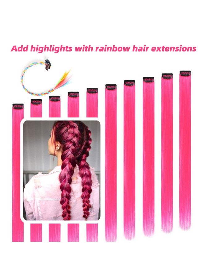 RINBOOOL Inboool Pink Hair Extensions Clip In 22 Inch 10 Pcs Long Straight Colored For Kids Girls Women Highlight Party Synthetic - Image 3