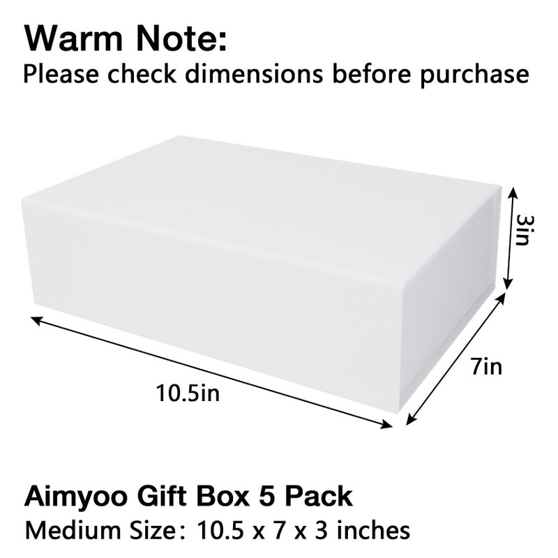 Aimyoo White Collapsible Gift Box with Magnetic Closure Lids 10.5x7x3 in, Bridesmaid Groomsman Proposal Boxes, Rectangle Storage Box 5 Pack - Image 2