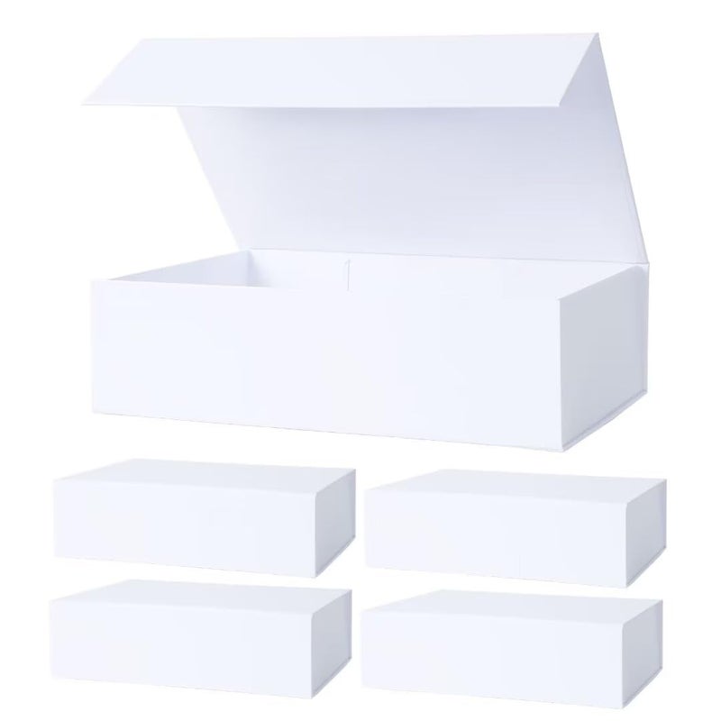 Aimyoo White Collapsible Gift Box with Magnetic Closure Lids 10.5x7x3 in, Bridesmaid Groomsman Proposal Boxes, Rectangle Storage Box 5 Pack - Image 1
