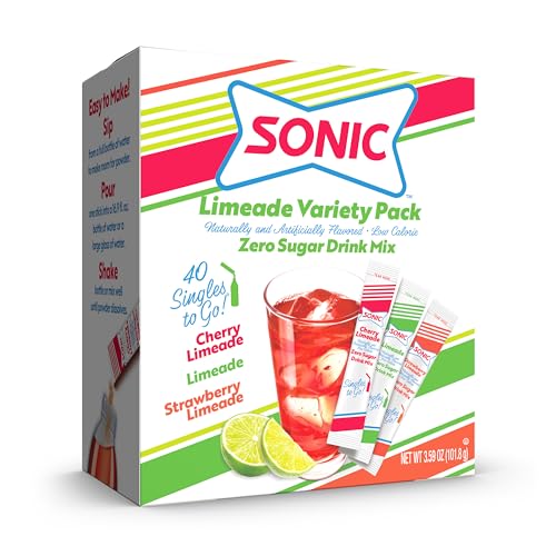 SINGLES TO GO! Sonic Singles To Go Variety Pack, Watertok Powdered Drink Mix, Includes 3 Flavors, Cherry Limeade, Strawberry Limeade, 1 Box (40 Servings) - Image 1
