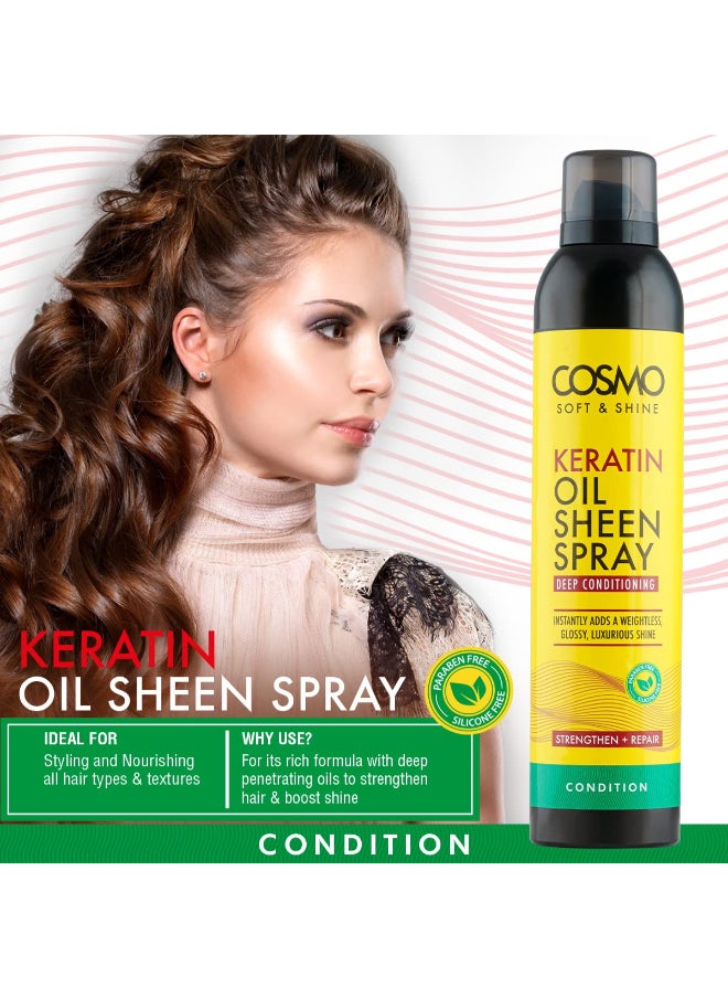 COSMO Soft & Shine Keratin Oil Sheen Spray 300ml | Deep Conditioning | Strengthen and Repair | Glossy, Luxurious Shine | Yellow  - Image 2