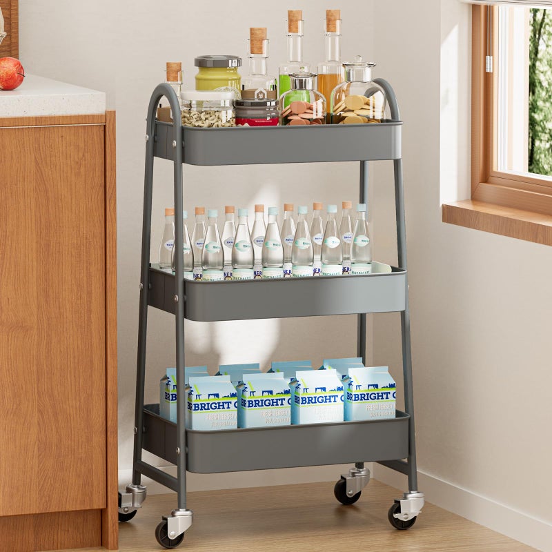NEWBULIG 3-Tier Rolling Utility Cart with Locking Wheels, Slim Metal Mobile Storage Organizer Shelf for Small Spaces, Bathroom, Living Room, Grey - Image 1