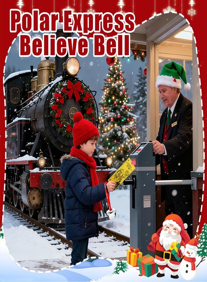 Japior 24 Sets Christmas Polar Express Believe Bells Sliver Bell Santa Gifts Bulk Christmas Ornament Train Ticket with Tags Red Velvet Bag Christmas Movie Party Favors for Xmas Party Tree Decorations - Image 4
