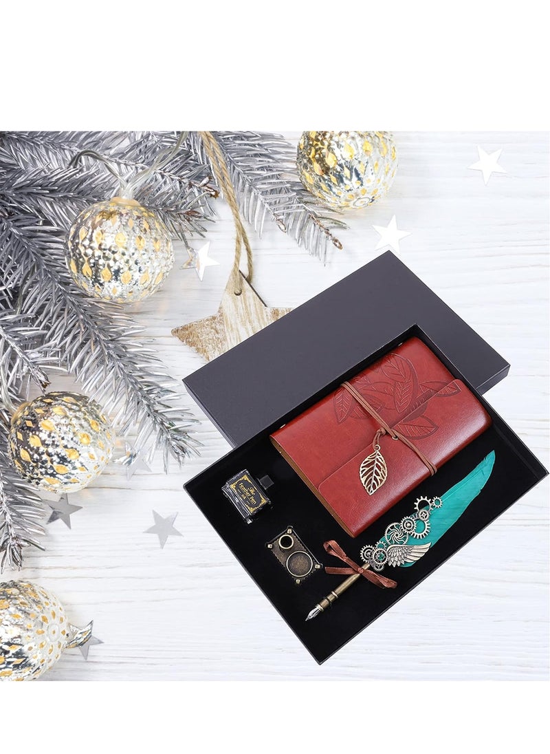 RATSAW Feather Pen and Ink Set Notebook Retro Vintage Quill Pen Calligraphy Writing Signature Dip Pen Fountain Pen with Notebook Pen Holder Birthday Gift for Student Friends  - Image 5