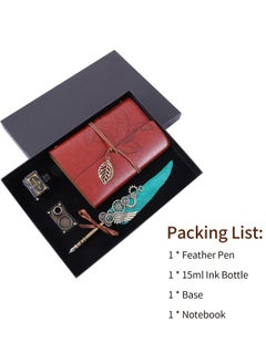 RATSAW Feather Pen and Ink Set Notebook Retro Vintage Quill Pen Calligraphy Writing Signature Dip Pen Fountain Pen with Notebook Pen Holder Birthday Gift for Student Friends  - Image 3