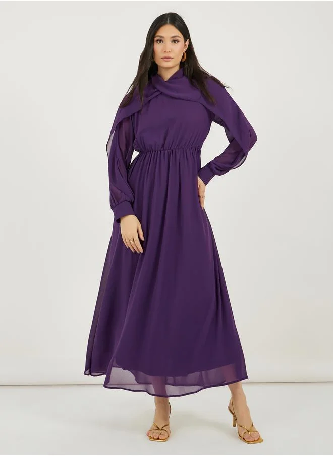 ستايلي High Neck Draped Detail A-Line Maxi Dress