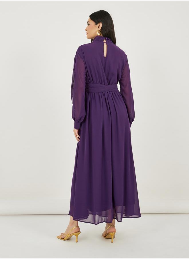 Styli - High Neck Draped Detail A-Line Maxi Dress - Image 1