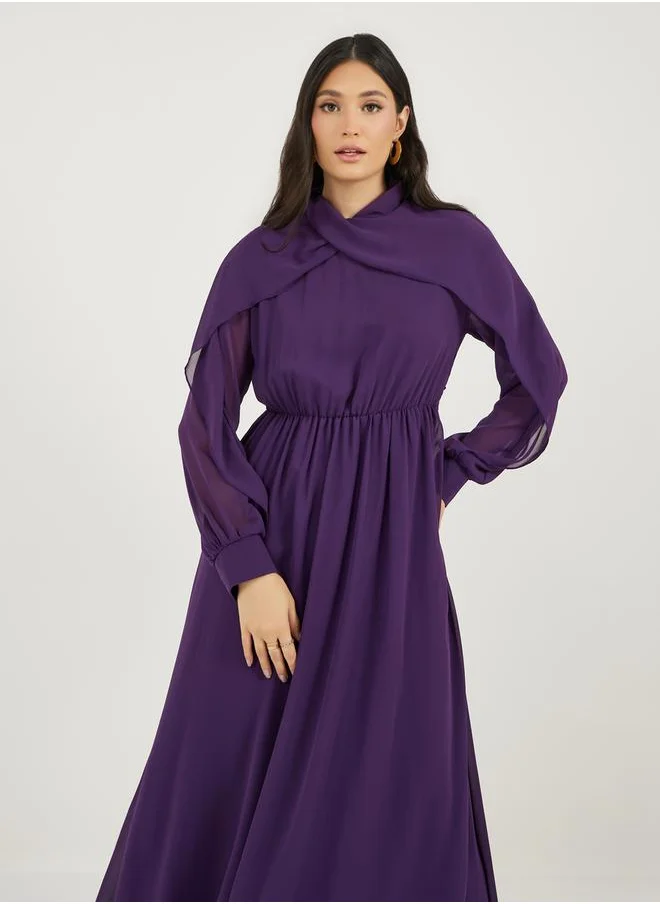 ستايلي High Neck Draped Detail A-Line Maxi Dress