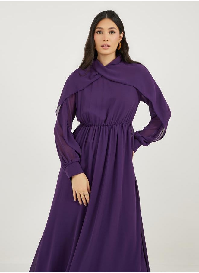 Styli - High Neck Draped Detail A-Line Maxi Dress - Image 1
