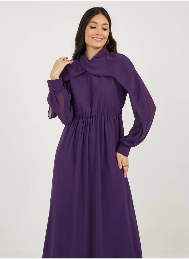 ستايلي High Neck Draped Detail A-Line Maxi Dress