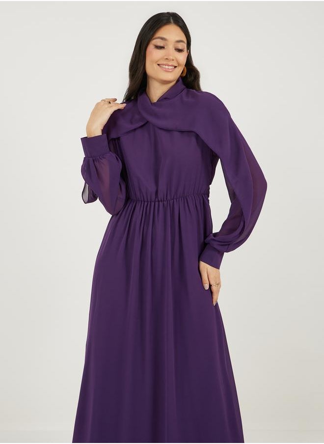 Styli - High Neck Draped Detail A-Line Maxi Dress - Image 1