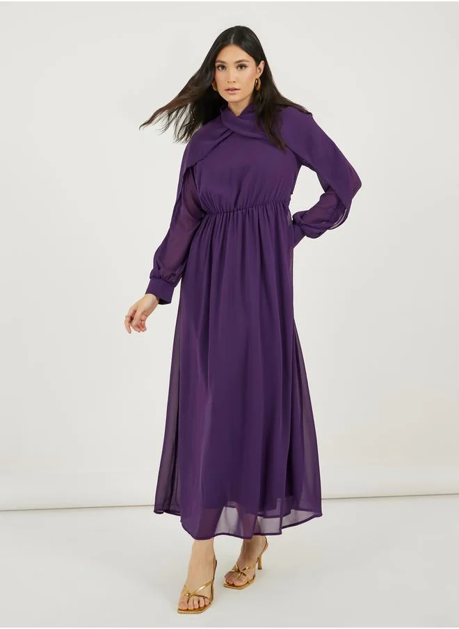 ستايلي High Neck Draped Detail A-Line Maxi Dress