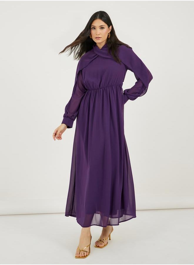 Styli - High Neck Draped Detail A-Line Maxi Dress - Image 1