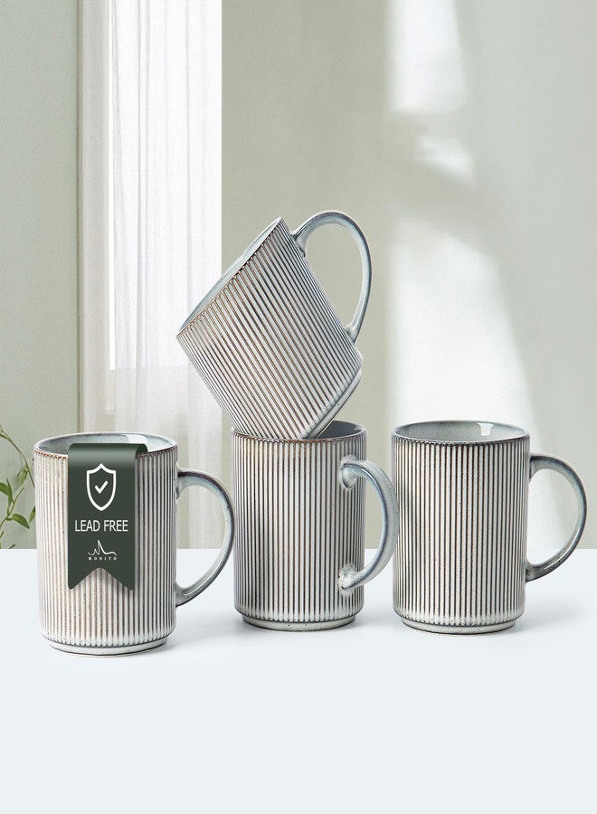 مونيتور مجموعة أكواب قهوة مونيتو ​​4 قطع، سعة 16 أونصة، مصنوعة من السيراميك الريفي بمقبض كبير، مصنوعة من الفخار الحجري المخطط العتيق للاتيه والكاكاو والشاي والحليب، آمنة للاستخدام في الميكروويف وغسالة الأطباق، لون أزرق دخاني - Image 1