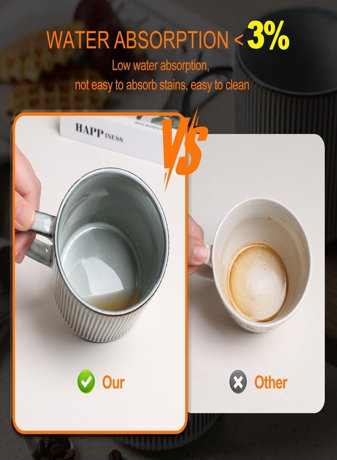 مونيتور مجموعة أكواب قهوة مونيتو ​​4 قطع، سعة 16 أونصة، مصنوعة من السيراميك الريفي بمقبض كبير، مصنوعة من الفخار الحجري المخطط العتيق للاتيه والكاكاو والشاي والحليب، آمنة للاستخدام في الميكروويف وغسالة الأطباق، لون أزرق دخاني - Image 4