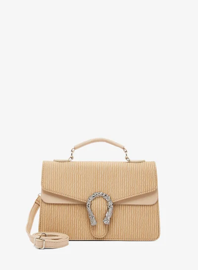 ELLA pleated texture top handle and strap crossbody silver accent