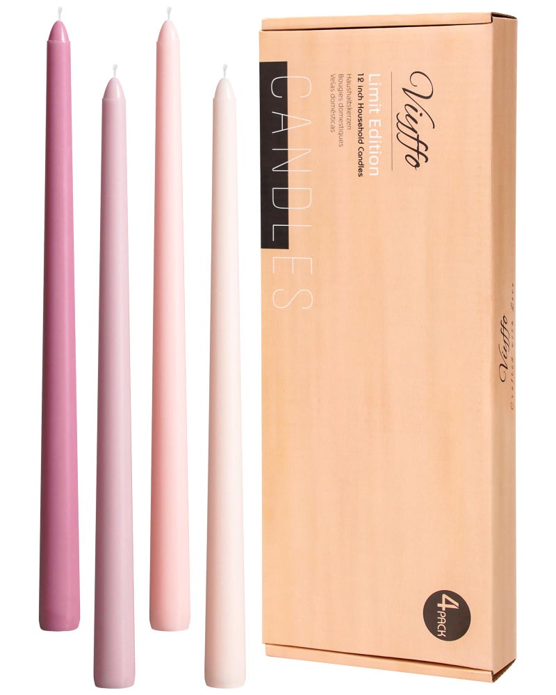 Viyffo 12 Inch Taper Candles Pink with a Purple Hue Set of 4 Unscented Smokeless Long Tall Tapered Candle for Candlesticks Sticks Wedding Advent Home Decor Dinner Christmas - Image 1