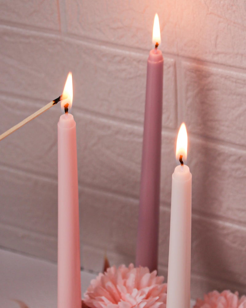 Viyffo 12 Inch Taper Candles Pink with a Purple Hue Set of 4 Unscented Smokeless Long Tall Tapered Candle for Candlesticks Sticks Wedding Advent Home Decor Dinner Christmas - Image 3