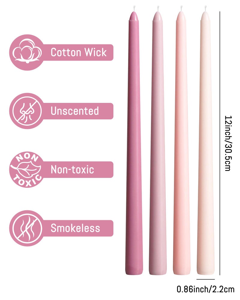 Viyffo 12 Inch Taper Candles Pink with a Purple Hue Set of 4 Unscented Smokeless Long Tall Tapered Candle for Candlesticks Sticks Wedding Advent Home Decor Dinner Christmas - Image 4