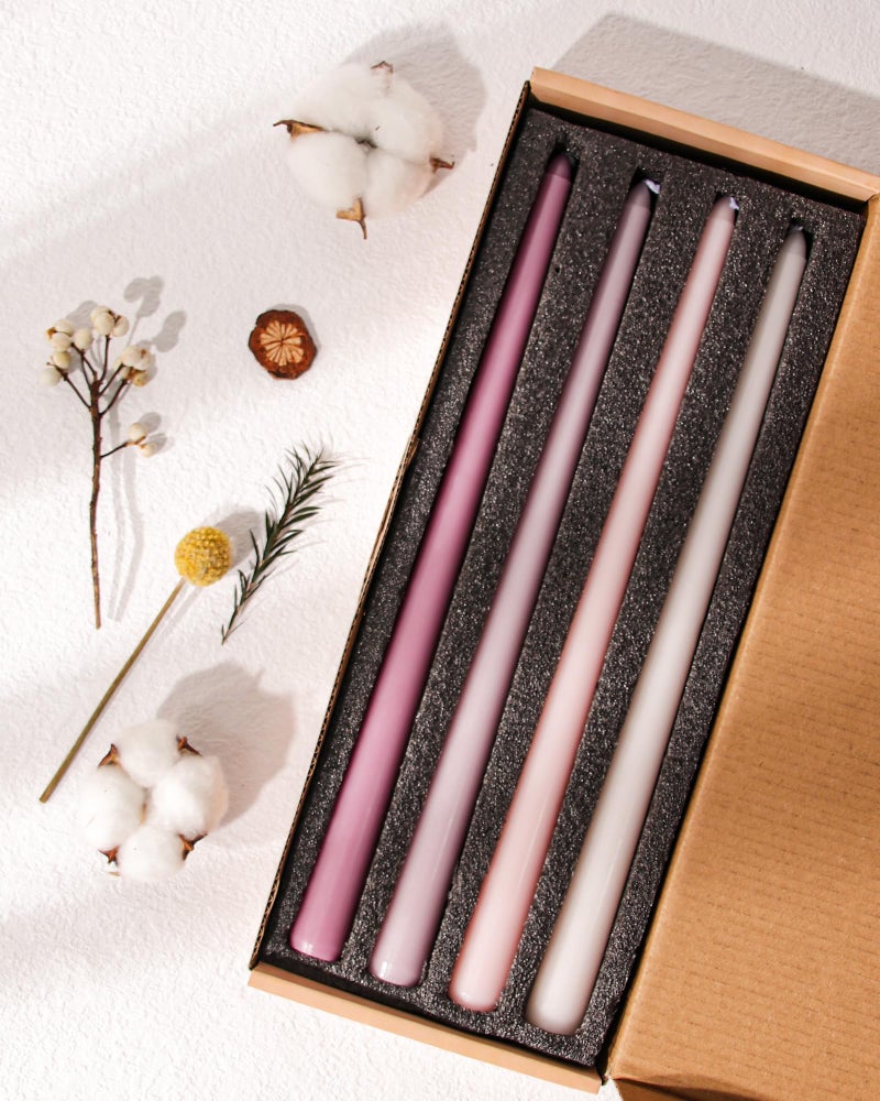 Viyffo 12 Inch Taper Candles Pink with a Purple Hue Set of 4 Unscented Smokeless Long Tall Tapered Candle for Candlesticks Sticks Wedding Advent Home Decor Dinner Christmas - Image 5