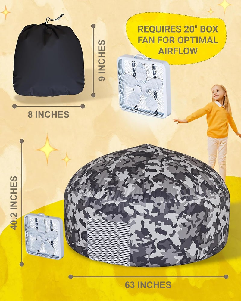 Skywin Air Tents for Kids 77 x 50 Builds in 30 Sec Indoor Tent for Imaginative Play Giant Kids Playhouse Perfect Christmas or Birthday Gift Fan Not IncludedCamo Adventure Base - Image 3