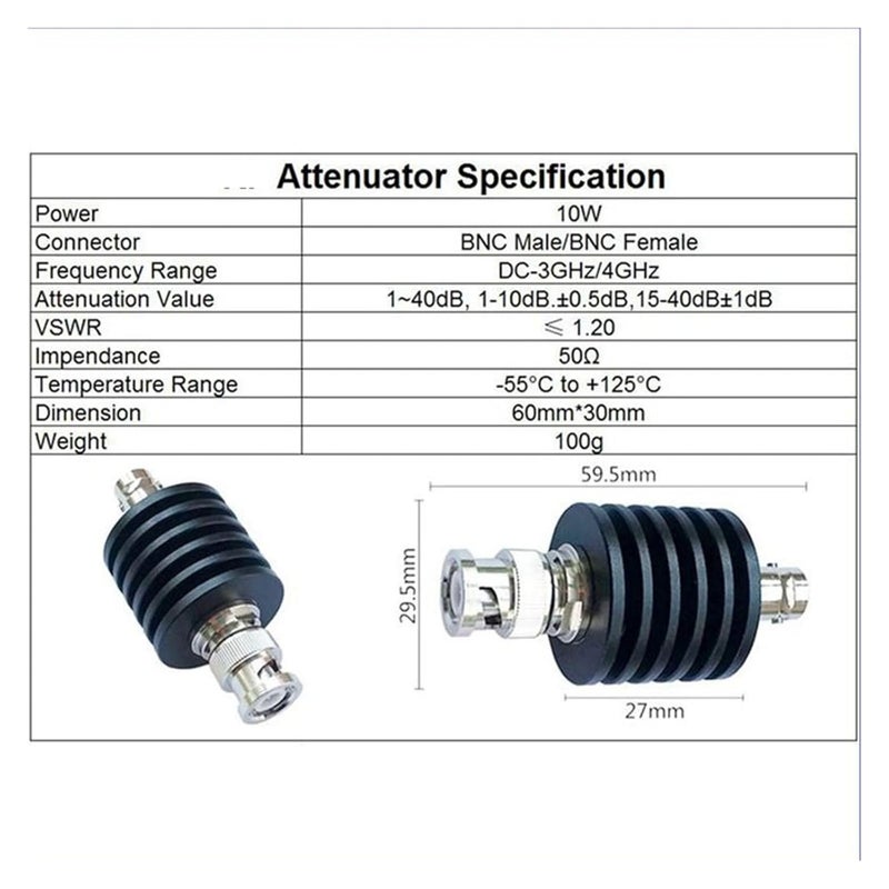 10W BNC attenuator, DC-3GHz/4GHz Male to Female coaxial Power Supply, 50 ohms(20db,3G) - Image 5