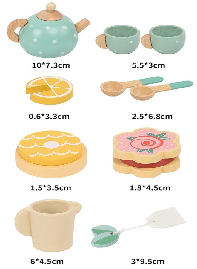 Kitmeer HUES Wooden Tea Set Toys-14 Pcs Play Tea Party Set for Girls, Pretend Play Food Toys for Kids- Play Kitchen Accessories - Image 3