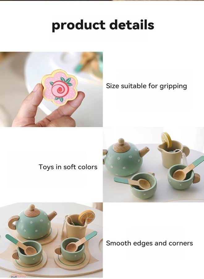Kitmeer HUES Wooden Tea Set Toys-14 Pcs Play Tea Party Set for Girls, Pretend Play Food Toys for Kids- Play Kitchen Accessories - Image 4