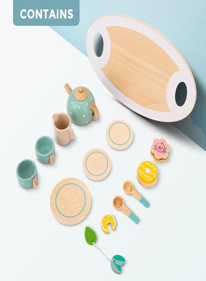 Kitmeer HUES Wooden Tea Set Toys-14 Pcs Play Tea Party Set for Girls, Pretend Play Food Toys for Kids- Play Kitchen Accessories - Image 5