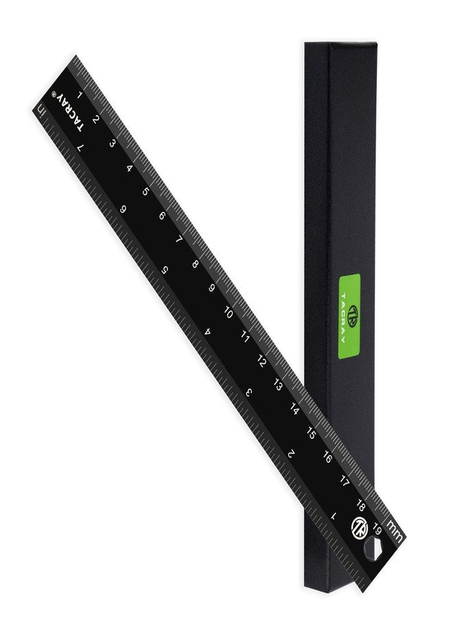 TACRAY Titanium Straight Ruler with Both CM & INCH Linear Measure, 19cm Anti-skidding, Multiple-Functional with 1/4" Hexagonal Screwdriver (Black) - Image 1