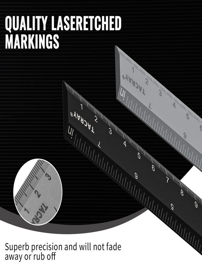 TACRAY Titanium Straight Ruler with Both CM & INCH Linear Measure, 19cm Anti-skidding, Multiple-Functional with 1/4" Hexagonal Screwdriver (Black) - Image 4