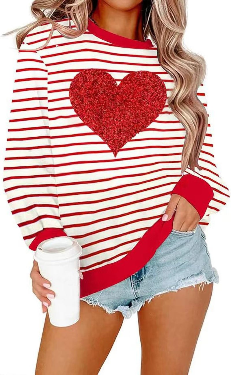 Huovud Valentine's Day Sweatshirt Women Funny Love Heart Graphic Valentines Shirt Casual Valentines Long Sleeve Pullover Top (Red-7, Medium) - Image 1