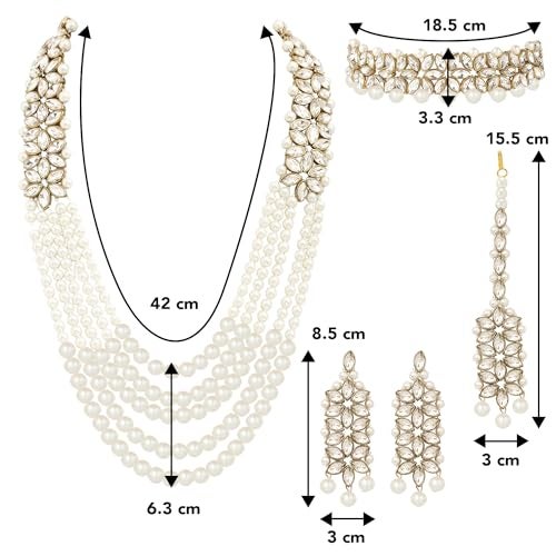Peora Combo of Faux Pearl Bridal Necklace Set with Waist Belt Kamar Bandh Gift for Women - Image 4