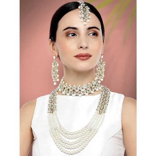 Peora Combo of Faux Pearl Bridal Necklace Set with Waist Belt Kamar Bandh Gift for Women - Image 2