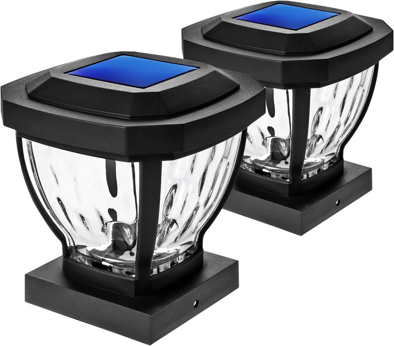 Home zone Security Solar Post Cap Lights - Decorative Glass LED Outdoor Fits 3.5 x 3.5 in. Post Lights, Black (2-Pack) - Image 1